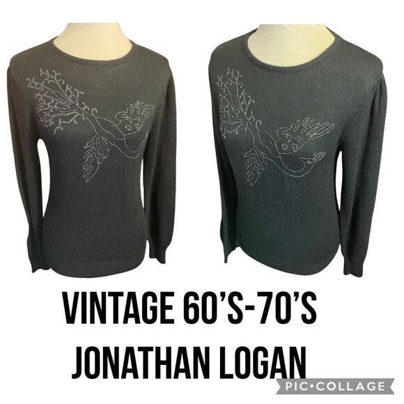 Jonathon Logan Vintage 1960’s/70’s Black Silver Metallic Embroidered Peacock Des - Picture 1 of 11